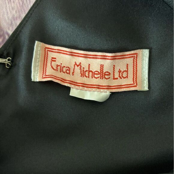 VINTAGE Erica Michelle Ltd Sleeveless Black Satin Midi A-line Formal Dress 10 - Picture 6 of 9